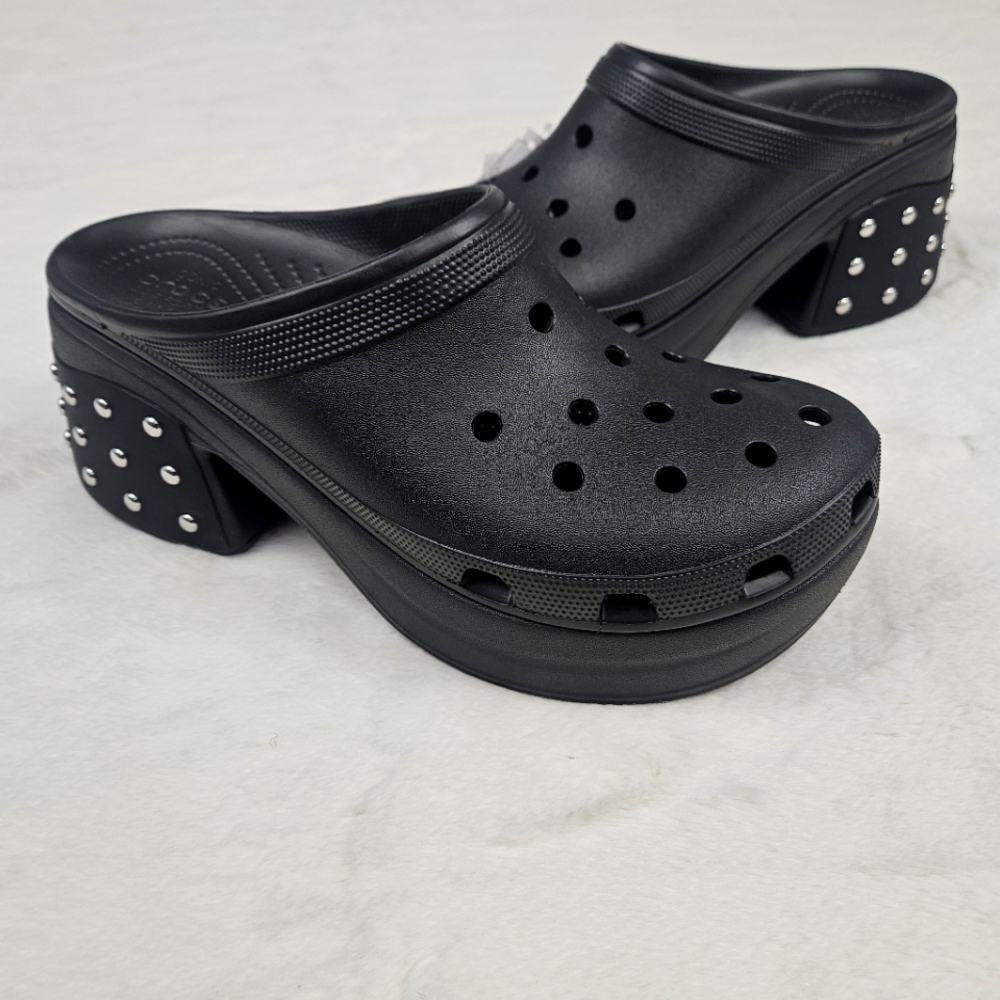 CROCS Siren Studded Clog Lightweight Comfort Black Heels Shoes Women's Size 13